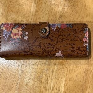 Patricia Nash Brown Floral Map-Print Long Wallet